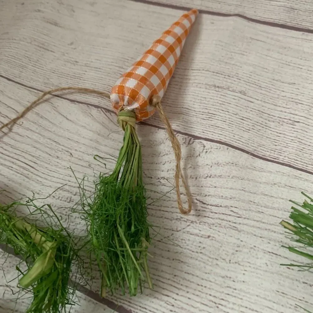 Rachel Ashwell The Farmhouse Plaid Carrot Garland Raffia Leaves Easter 6ft Long